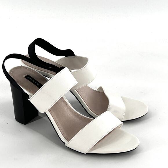 French Connection Slingback Heels 9 White Black NWOT Sandals Mules Block Heel - Picture 1 of 6